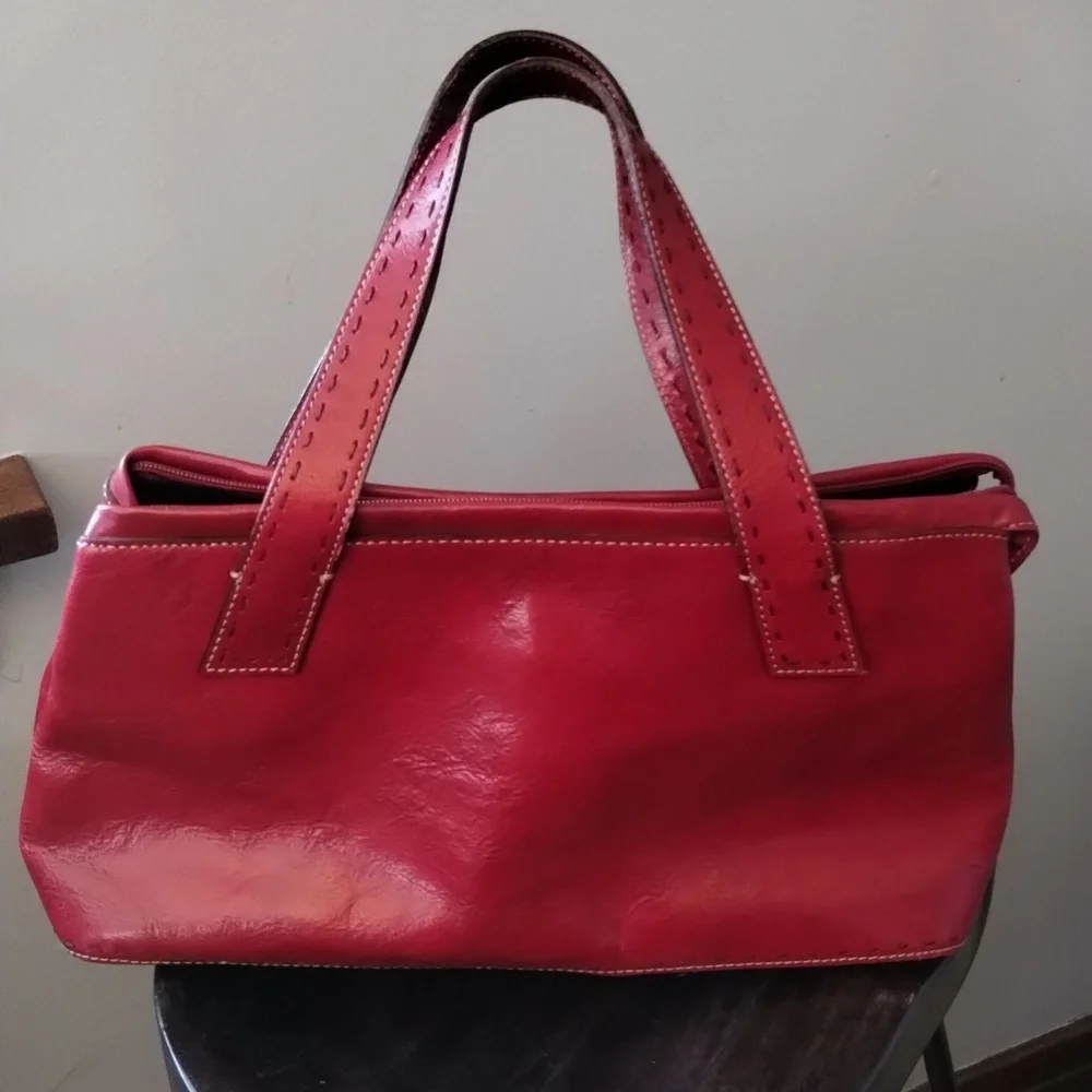 Fossil Red Leather Sedona Saddle Bag Satchel Two Handle Purse - Picture 1 of 13
